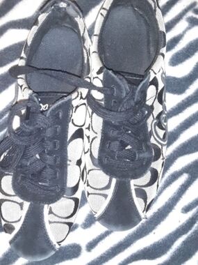 Coach Black and Cream Signature Lace-Up Sneakers